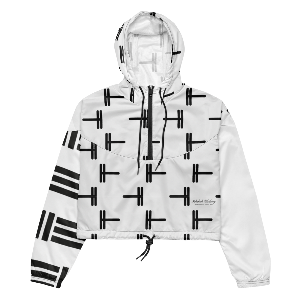 White and Black Propriety Cropped Hoodie