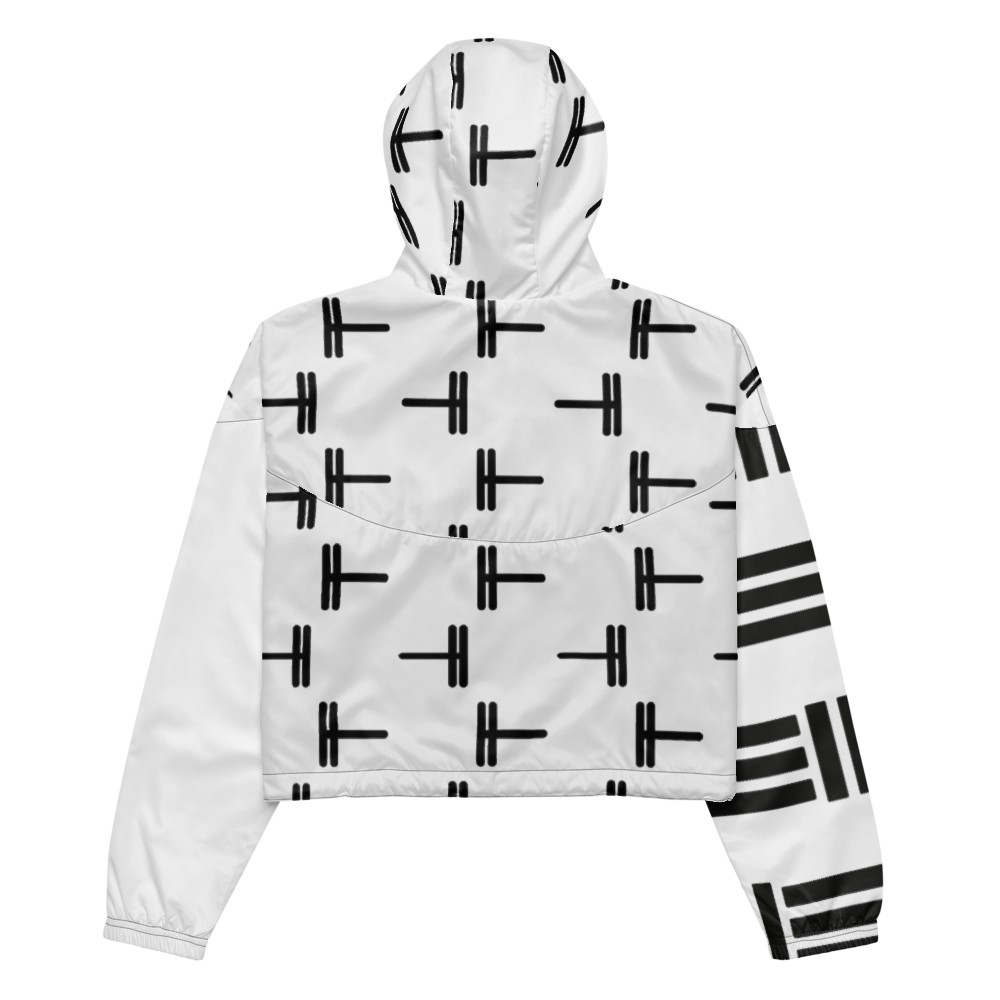 White and Black Propriety Cropped Hoodie