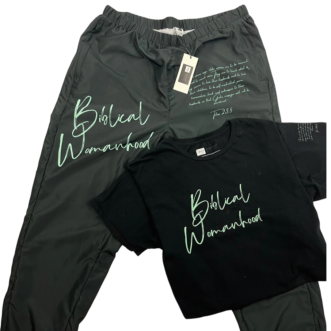 Biblical Womanhood 2.0 Black and Mint Track Pants