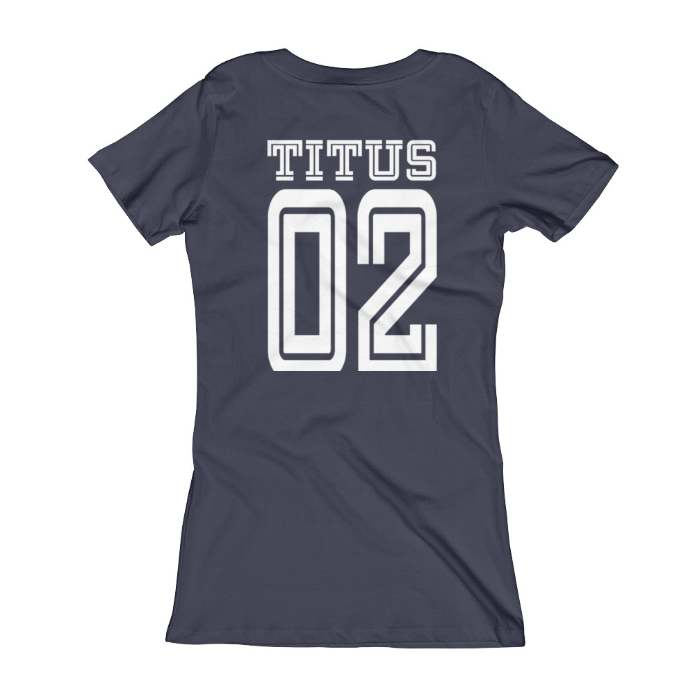 Biblical Womanhood V-Neck Navy Blue and White