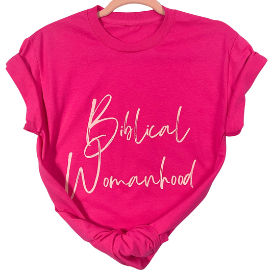 Biblical Womanhood T-Shirt-Hot Pink and Light Pink