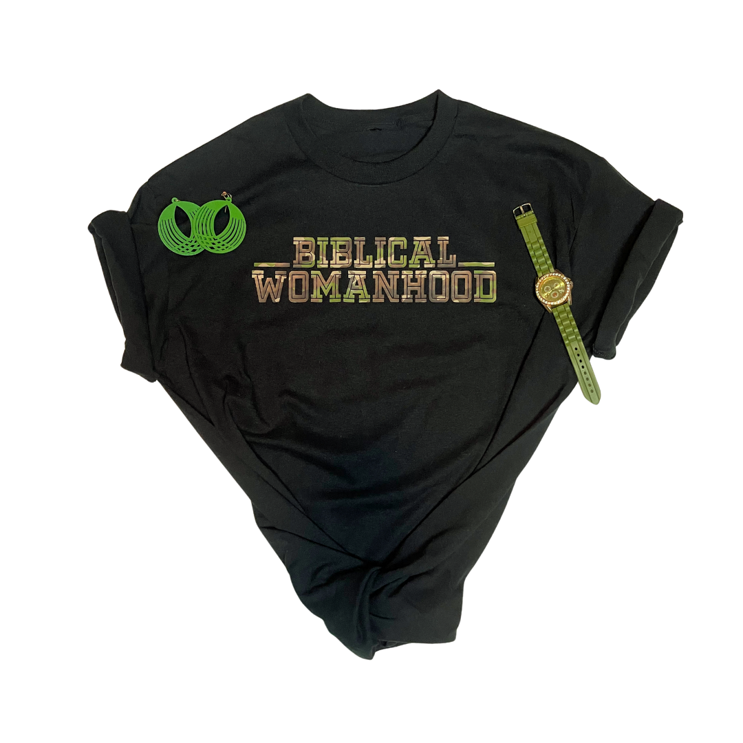 Biblical Womanhood 1.0 Camouflage (Black) T-Shirt