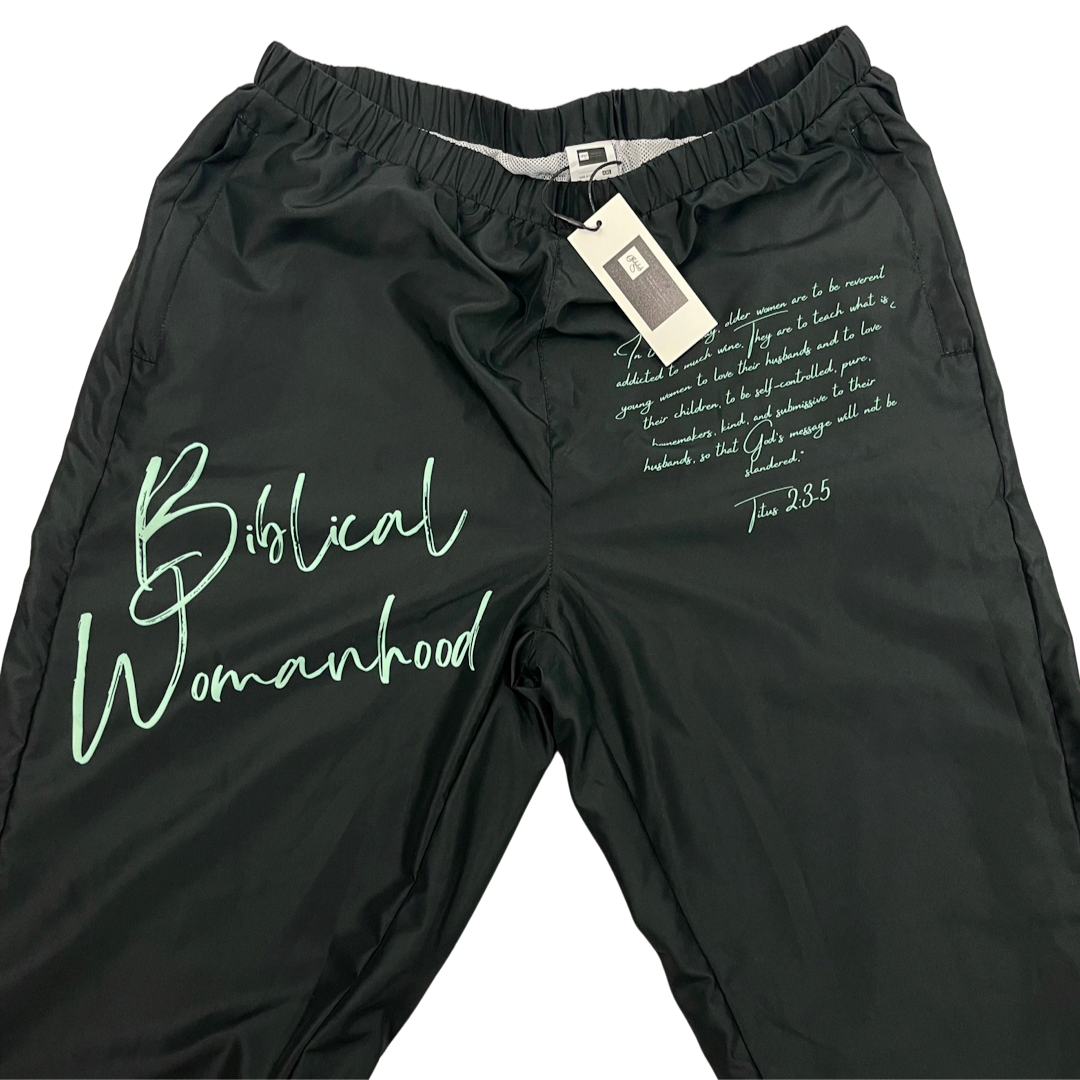 Biblical Womanhood 2.0 Black and Mint Track Pants