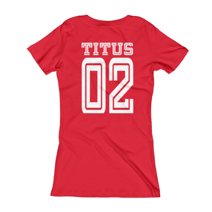 Biblical Womanhood V-Neck Red and White