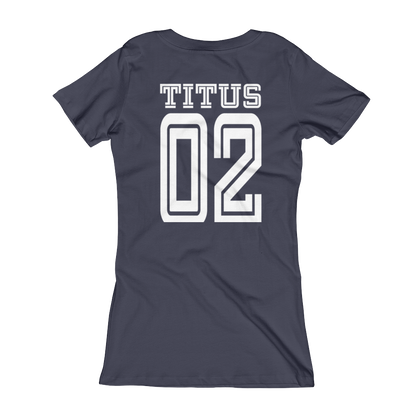 Biblical Womanhood V-Neck Navy Blue and White
